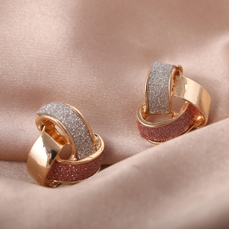 Two Tone Stud Earrings For Women Girls 1Pair