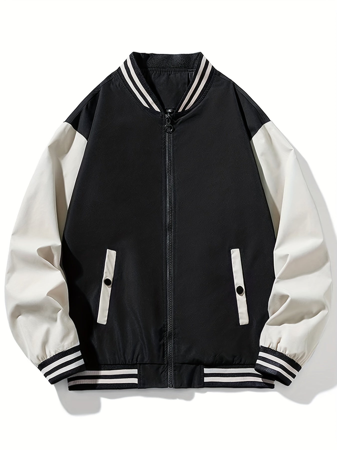 Men's Casual Block Baseball Jacket With Pocket