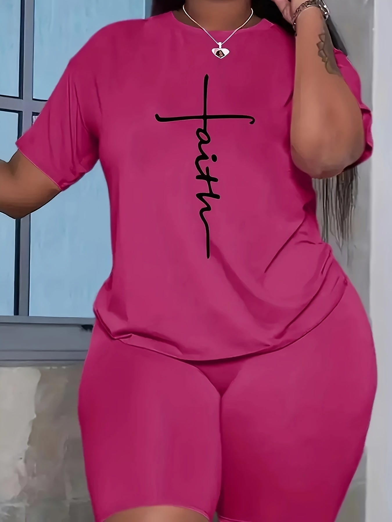 Women's Plus Size Cross Letter Print Lounge Set