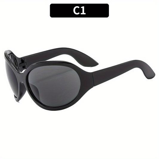 Y2K Oversized Round Sunglasses Futuristic Wrap Around Shades UV400