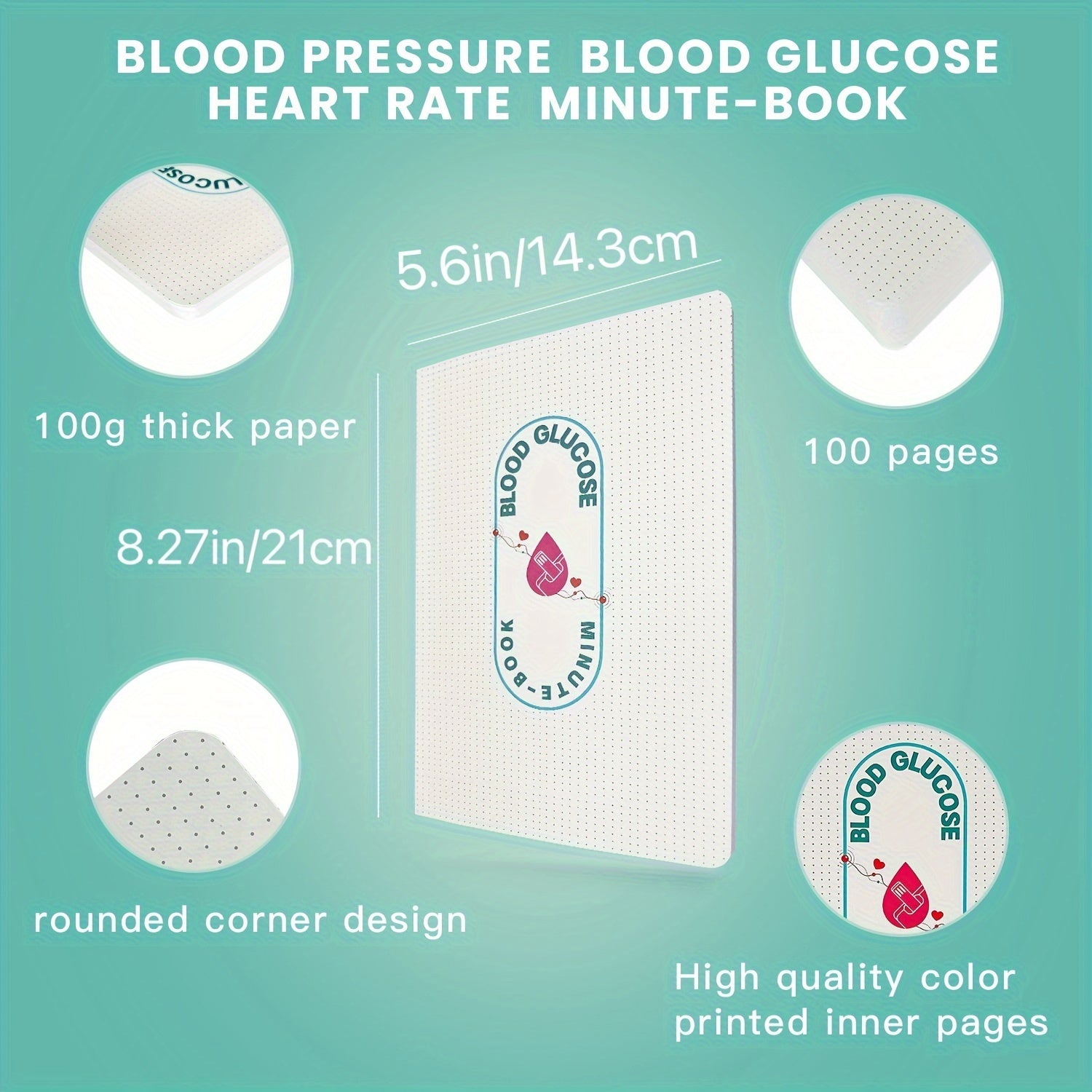 A5 Health Logbook: Blood Glucose, Pressure & Heart Rate