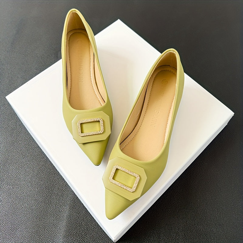 Women's Pointed Toe Low Heels Slip On Buckle Decor Chunky Heels