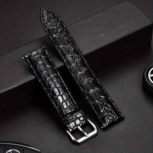 Crocodile Textured Leather Pin Buckle Strap 16-24mm