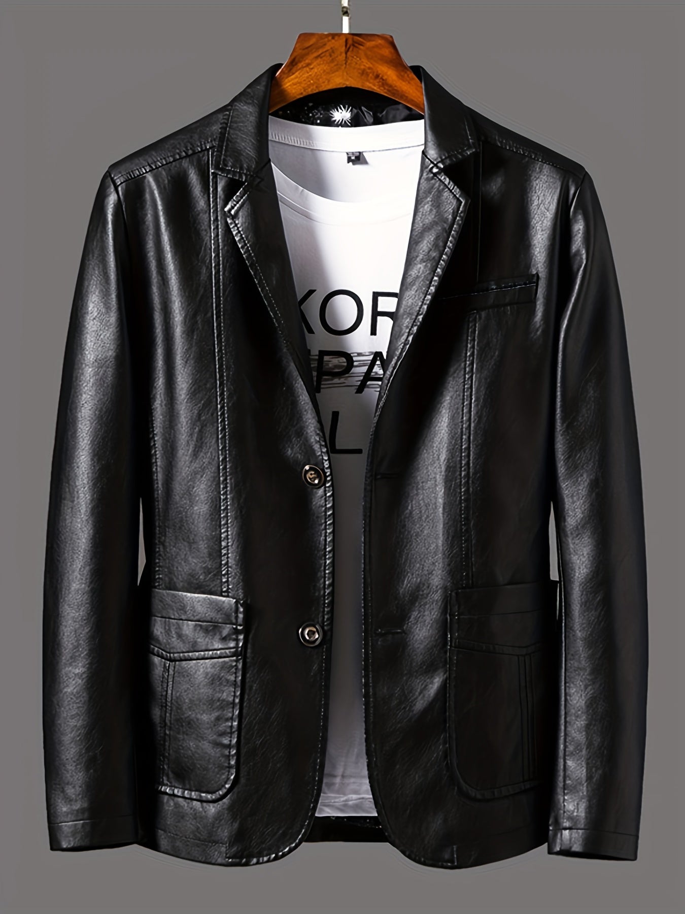 Men's Leather Lapel Zipper Up Jacket for Autumn Winter Wear