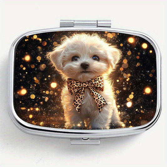 Dog Print Square Medicine Box Two Compartment Pill Box
