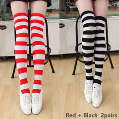 Striped Thigh High Socks Cosplay Over The Knee Socks Women's Stockings