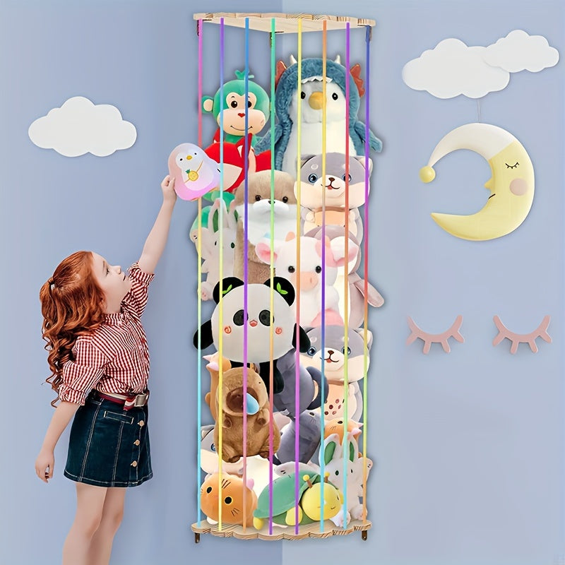 Pine Wood Stuffed Animal Storage Rack Corner & Wall Organizer