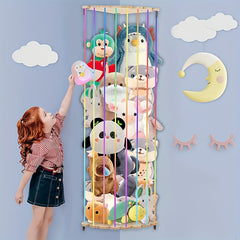Pine Wood Stuffed Animal Storage Rack Corner & Wall Organizer