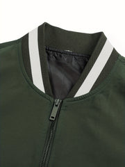 Men's Solid Stand Collar Zip Up Jacket for Spring Fall