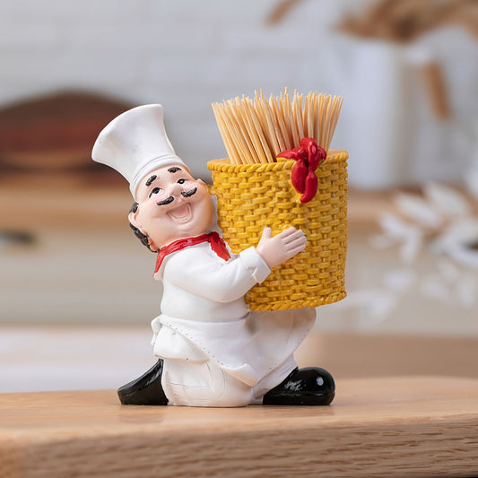 Chef Toothpick Holder in Bamboo Basket Home Decor Ornament