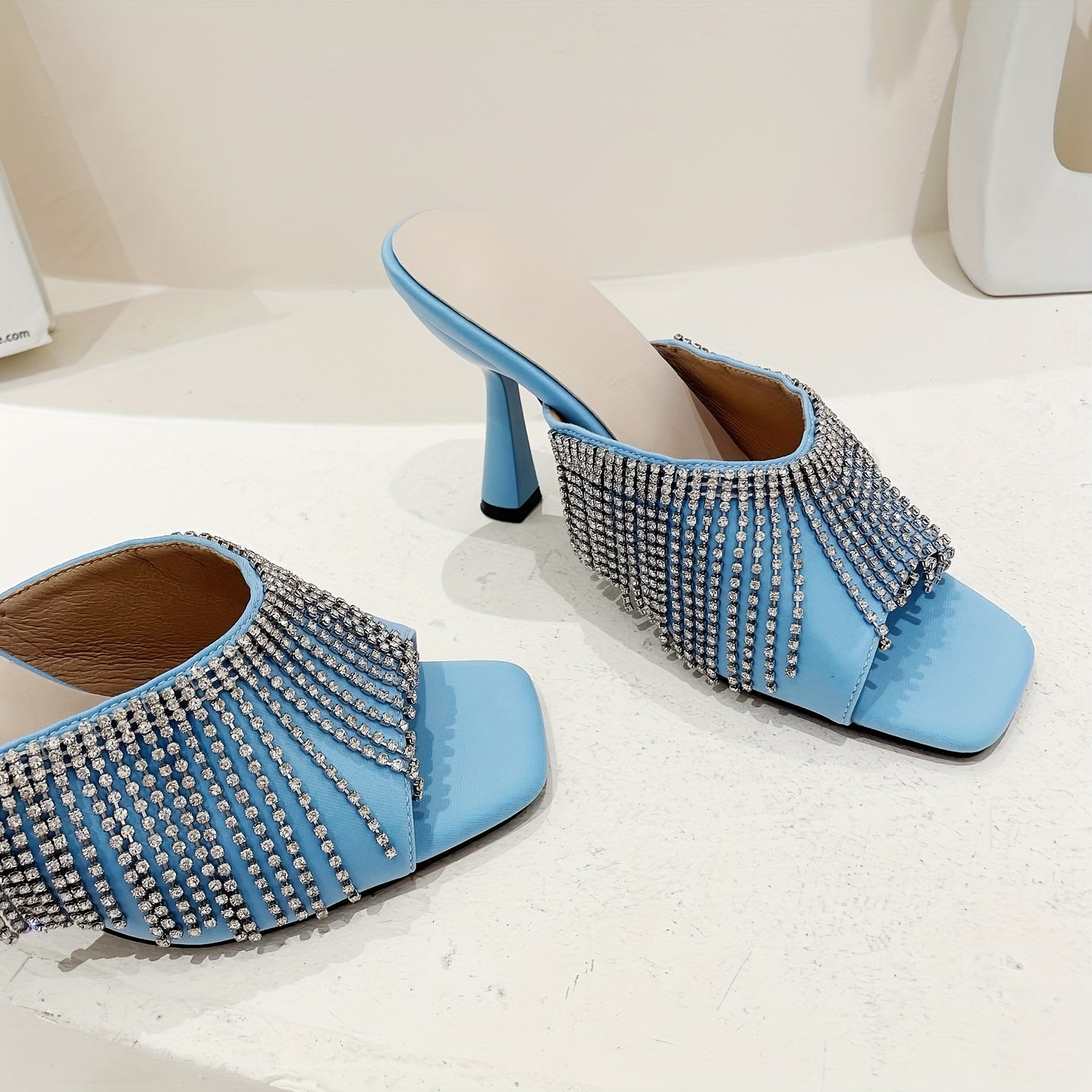 Women's Rhinestone Stiletto Heels Square Toe Dress Pumps