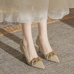 Women's Chain Decor High Heels Slip-on Stiletto Pumps