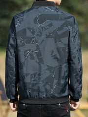 Geometric Print Varsity Jacket Men's Casual Baseball Coat