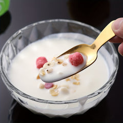 2pcs Stainless Steel Dessert Spoon Set Short Handle Coffee Scoop Mini Tea Spoons