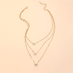Retro Zircon Necklace Star Water Drop Pendant Clavicle Chain