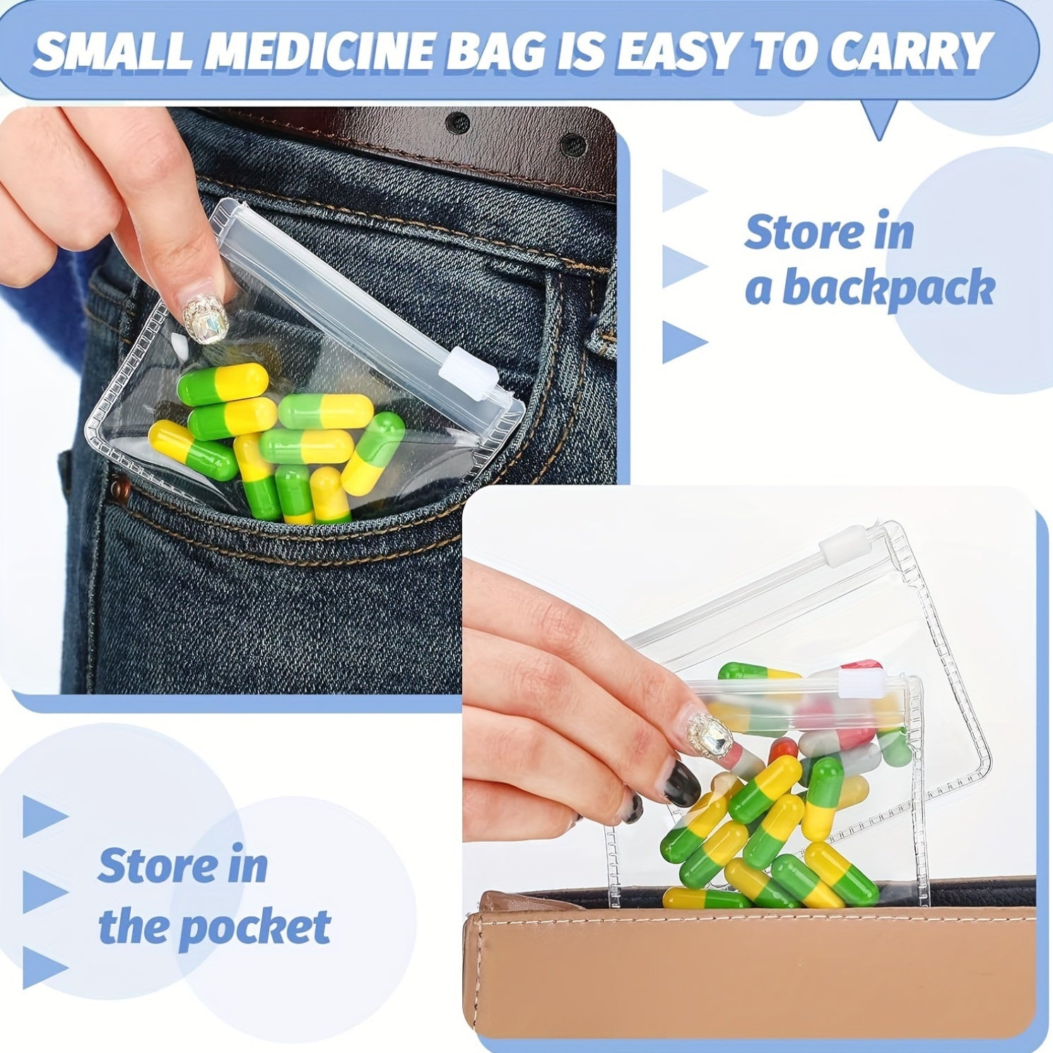 20pcs Reusable Medicine Storage Bags Zipper Set Self Sealing Bait Jewelry Bags