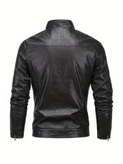 Men's Casual Stand Collar Faux Leather Jacket for Spring Fall