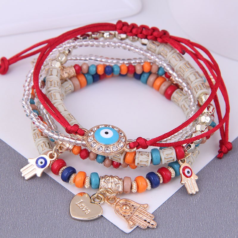 Colorful Bracelet Hand & Eye Pendant Rice Beads Bracelet For Women