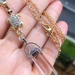 Healing Crystal Stone Turtle Pendant Necklace - Birthday Gift