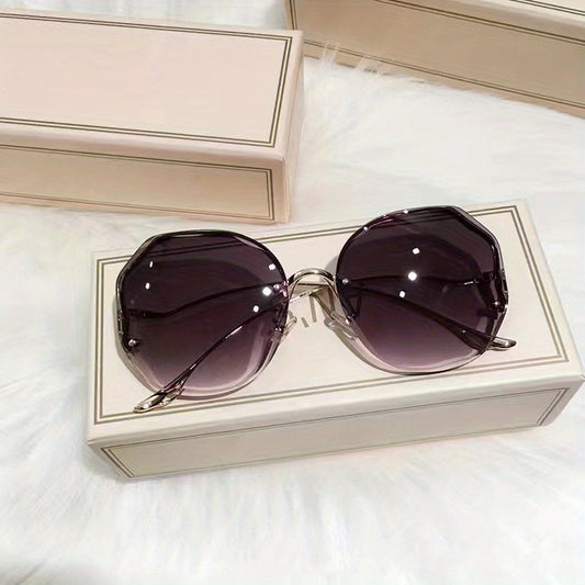 Irregular Rimless Sunglasses Gradient Metal Sunshade Driving Eyewear