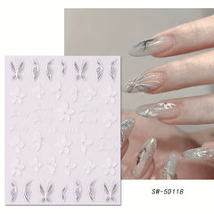 5D Embossed Camellia Nail Art Stickers - Spring Summer Flower Decoration