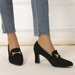 Women's Chunky Heeled Pumps Pointed Toe Slip On High Heels Dress Shoes