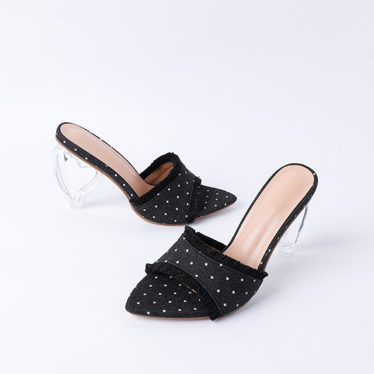 Women's Heart Shaped Heeled Sandals Pointed Toe & Peep Toe Slip On High Heels