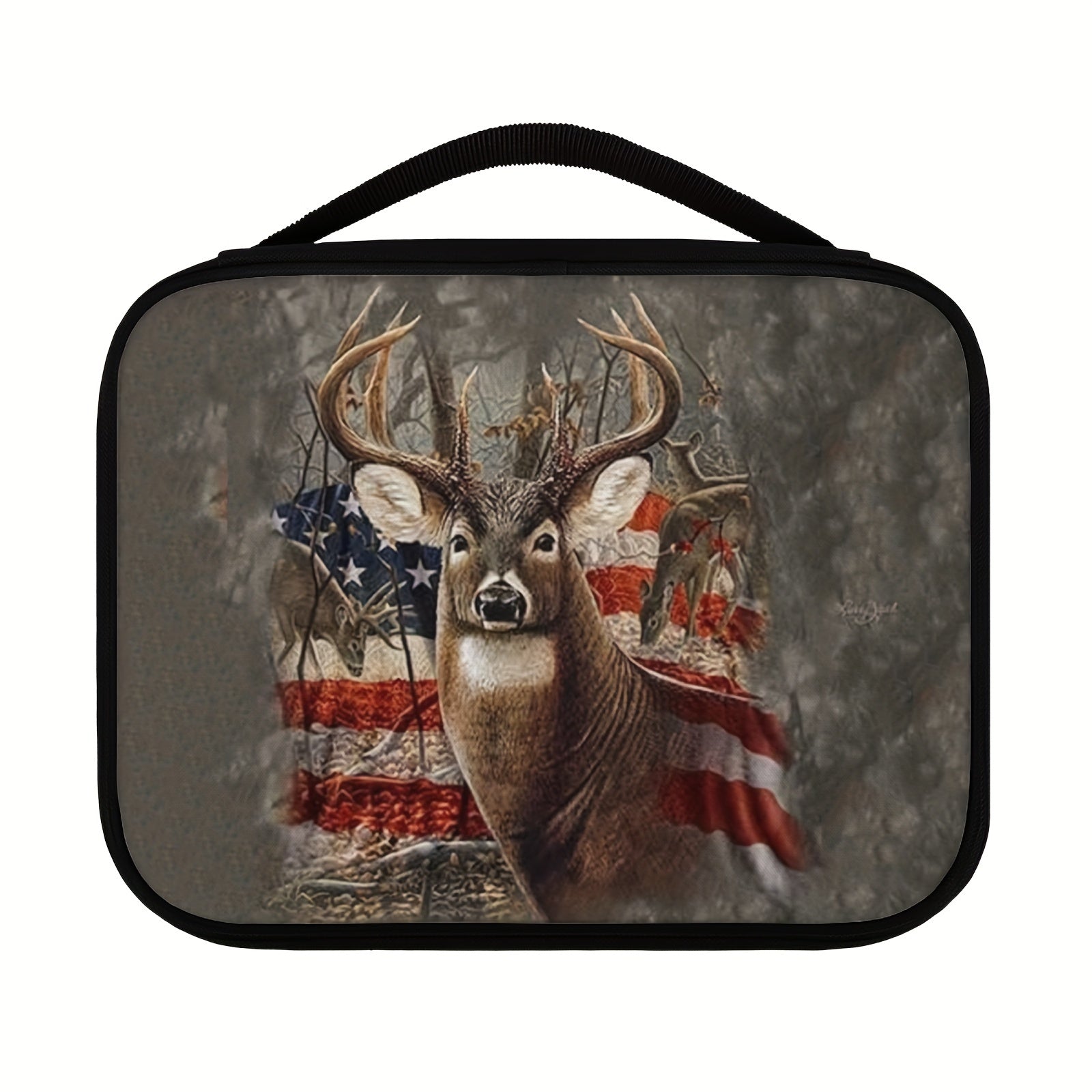 American Camo Deer Print Bible Cover, Large Zipper Bag with Handles