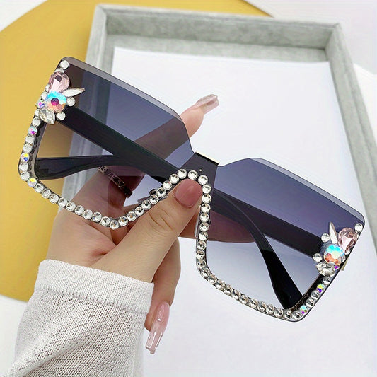 Rhinestone Rimless Sunglasses Large Gradient Glasses UV400