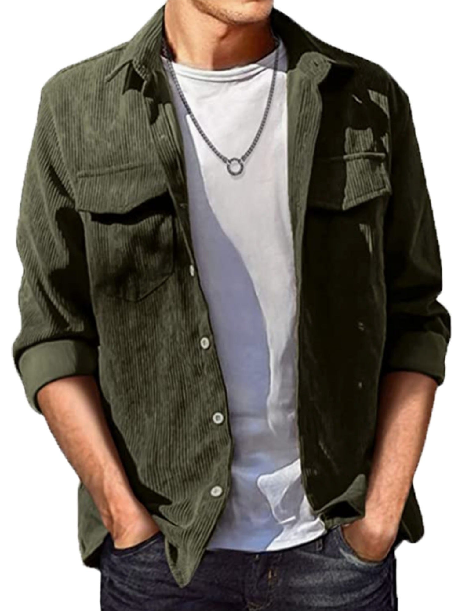 Men's Corduroy Button Long Sleeves Shirt Jacket