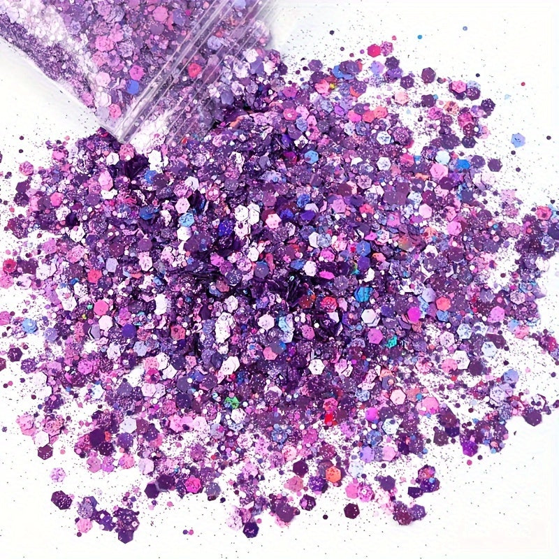 50G Holographic Nail Glitter Sequins Sparkly Laser Flakes Silver Powder Mix