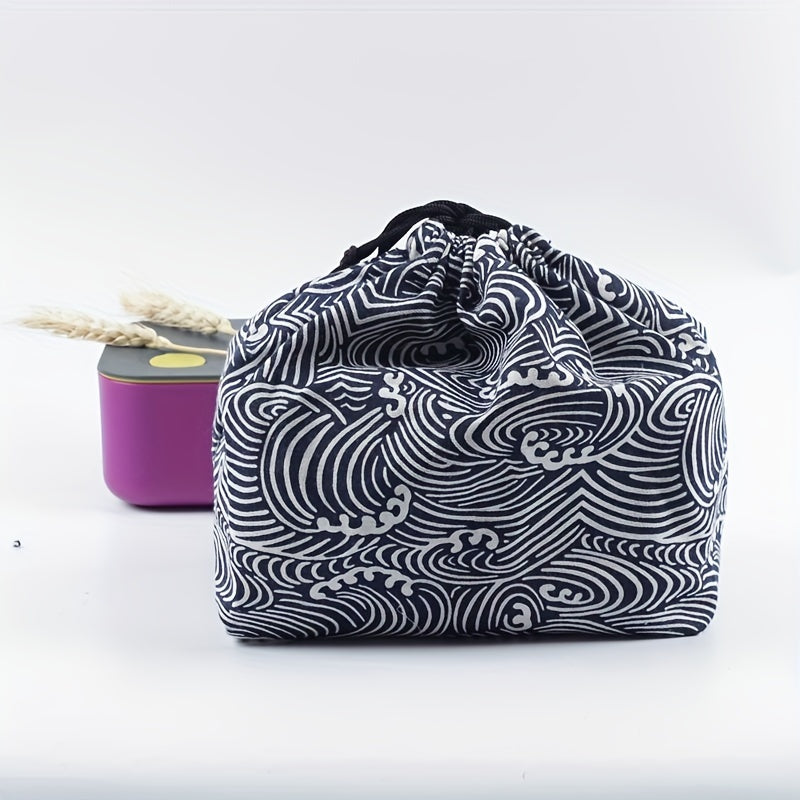Japanese Style Bento Box Bag Linen Drawstring Lunch Bag