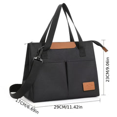 Gray Oxford Fabric Insulated Lunch Bag with Faux Leather Accents