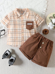 2pcs Boys Plaid Shirt&Shorts Set Summer Kids Clothing
