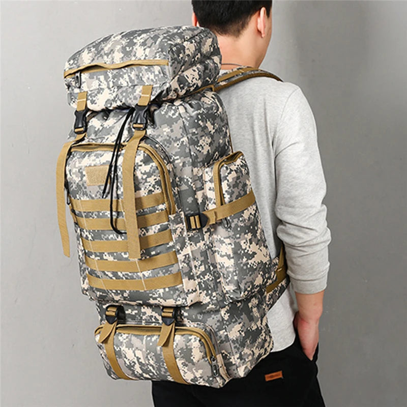 80L Waterproof Molle Camo Tactical Backpack Military Hiking Camping Travel Rucks