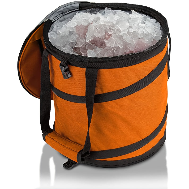 Portable Folding Ice Bucket Cooler Orange Polyester Insulated Picnic Bag