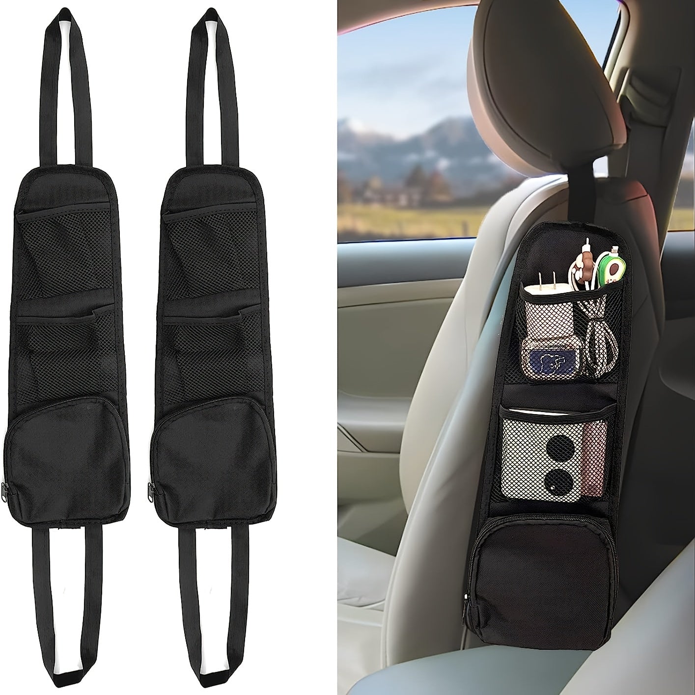 2PCS Car Seat Storage Hanging Bag Organizer Mesh Net Pocket