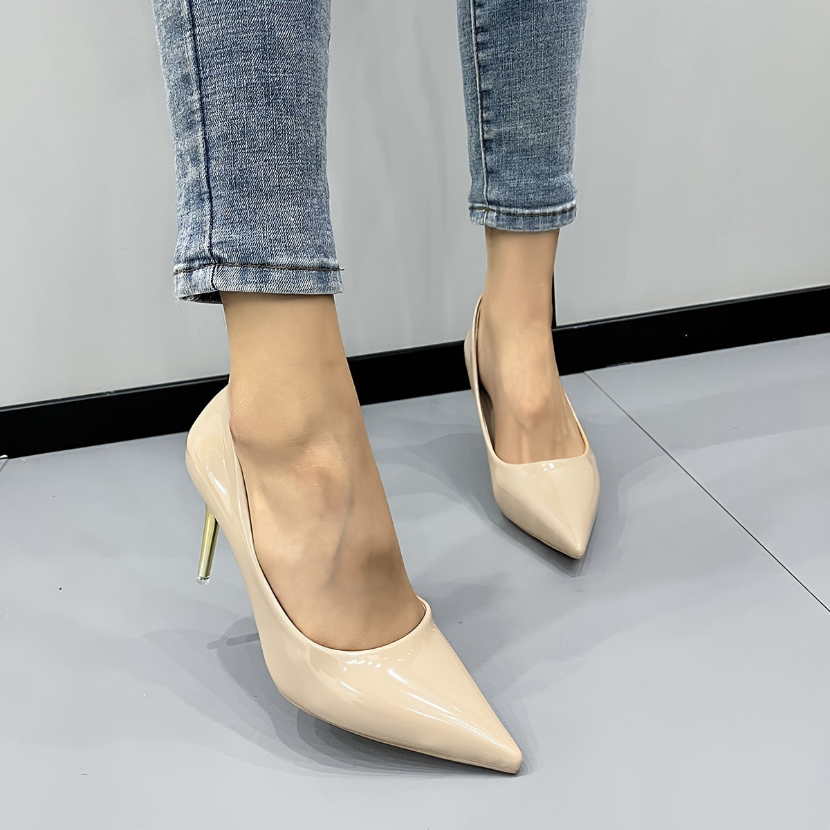 Women's Pointed Toe Court Pumps Patent Leather Stiletto Heels