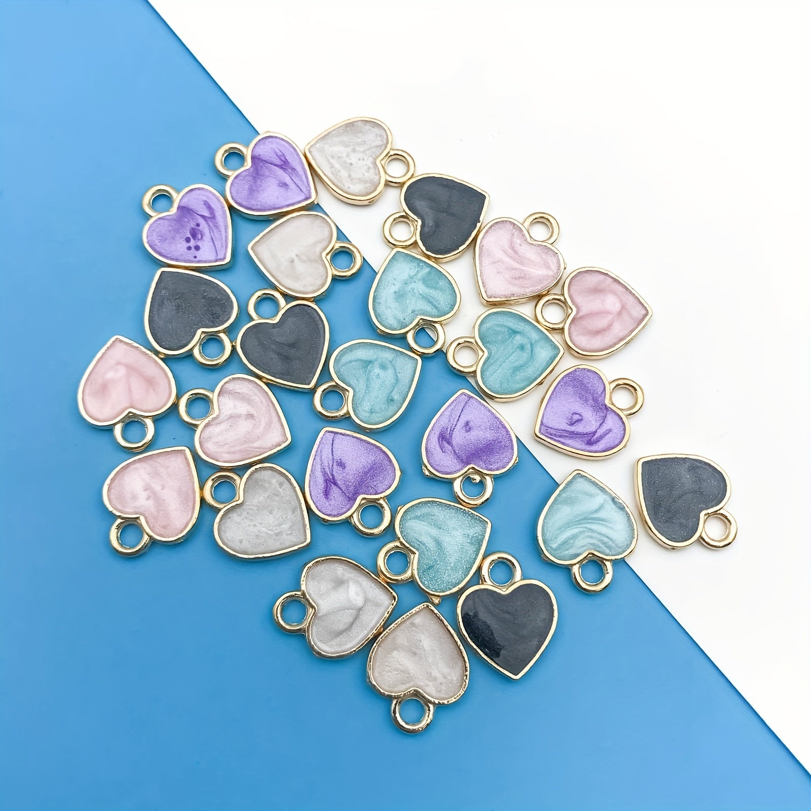 Enamel Heart Shaped Charms Pendants Set for DIY Jewelry Making