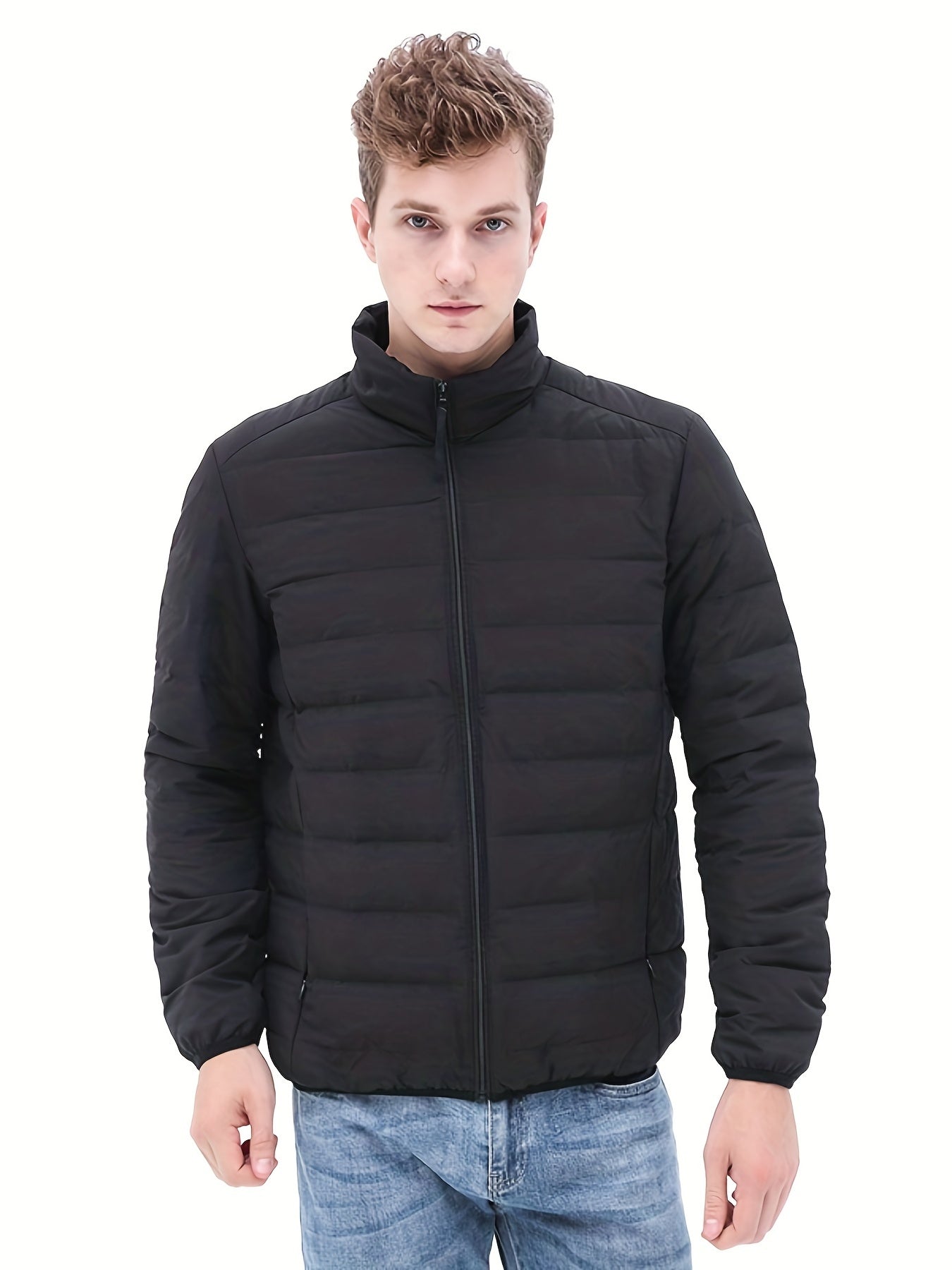Men's Lightweight Puffer Jacket Stand Collar Outwear for Fall Winter