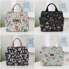 Vintage Floral & Letter Print Lunch Tote, Large Capacity