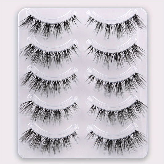 5 Pairs Natural Wispy False Eyelashes Faux Mink Cat Eye Long Lasting