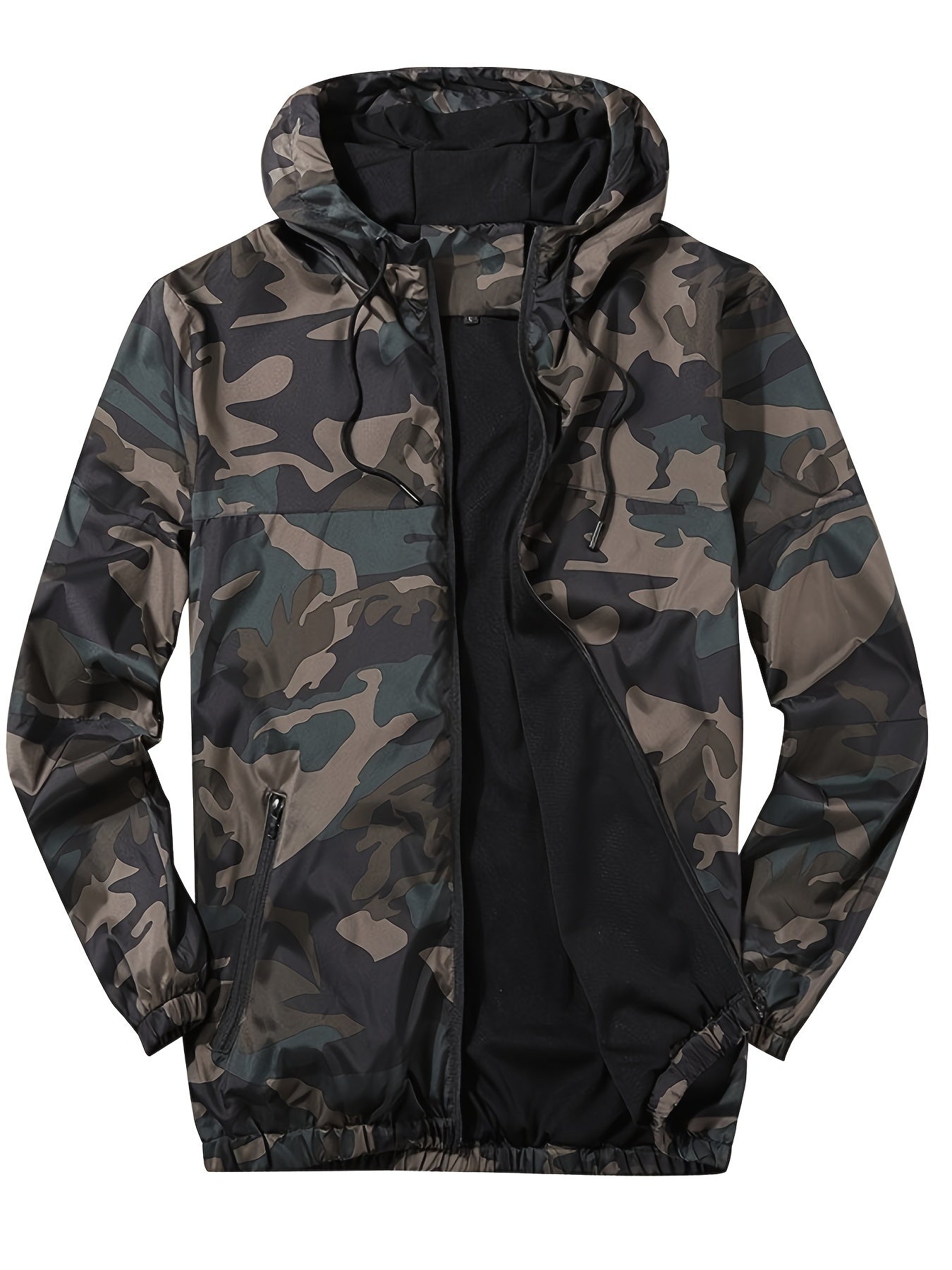 Camouflage Hooded Jackets Men's Casual Loose Fit Zip Up Jackets