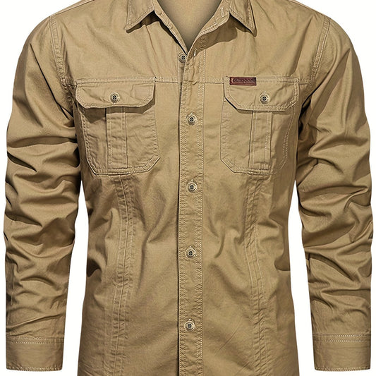 Men's Long Sleeve Cargo Shirt with Pockets for Spring Autumn