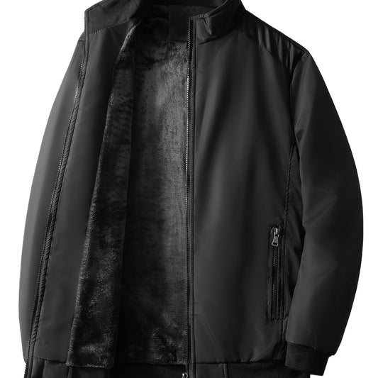 Men's Plush Winter Jacket Windproof Stand Collar