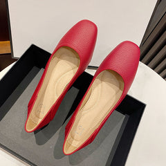 Women's Chunky Low Heels Slip On Square Toe Soft Sole Faux Leather Shoes