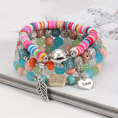 Colorful Beaded Bracelet Set Boho Style Hand Jewelry for Women