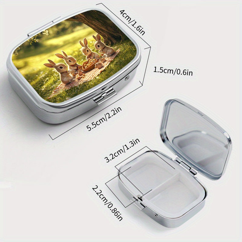 Picnic Bunny Print Square Pill Box Portable Travel Outdoor Sports Wallet Bag