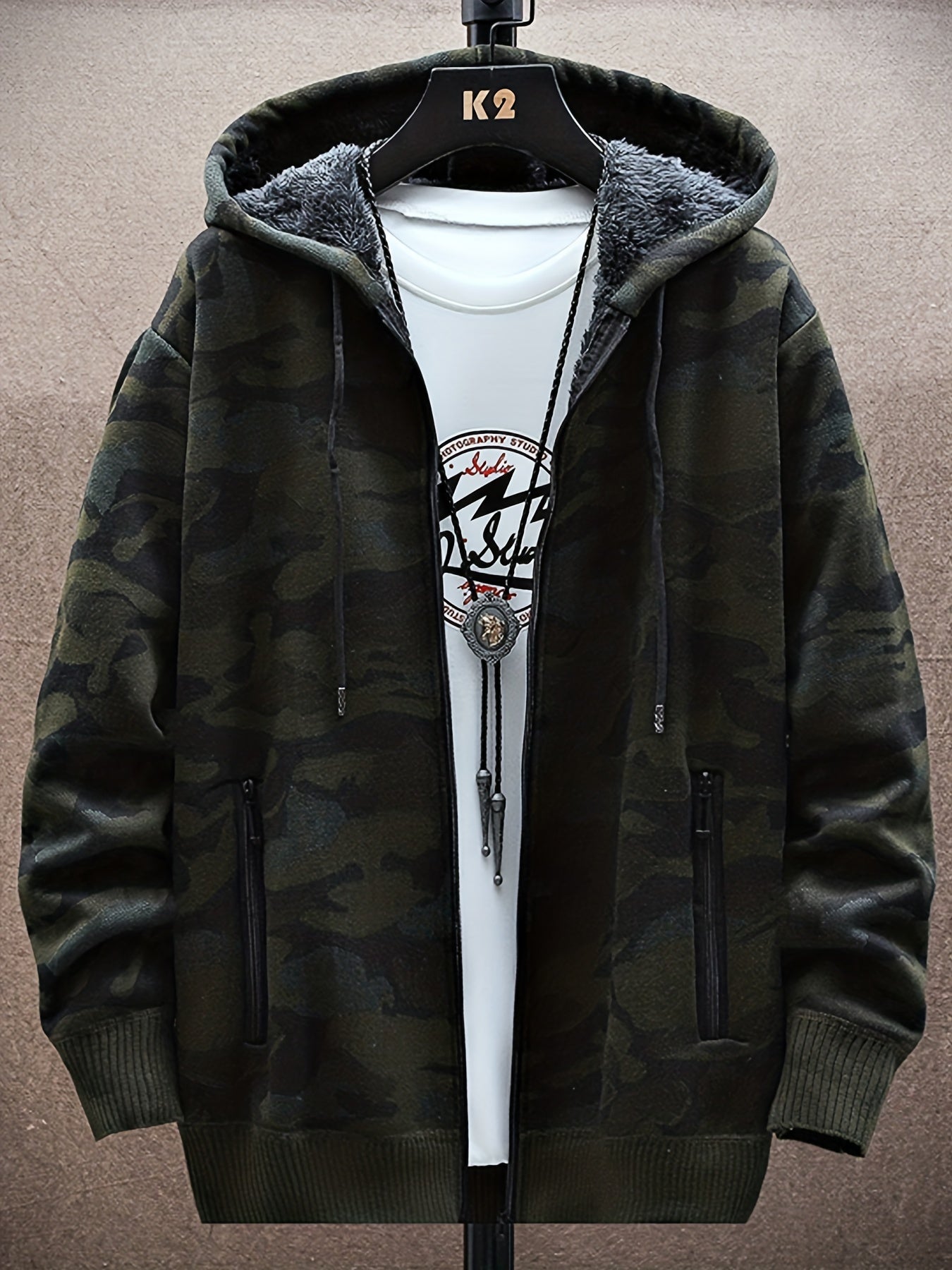 Camouflage Hooded Jacket Men's Zipper Pockets Sweatshirt