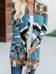 Boho Cardigan Geometric Print Long Sleeve Open Front Cardigan